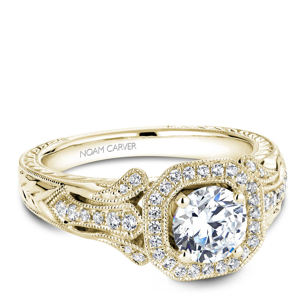 Noam Carver Yellow Gold Intricate Vintage Diamond Engagement Ring Setting with Milgrain (0.27 CTW) - Image 2