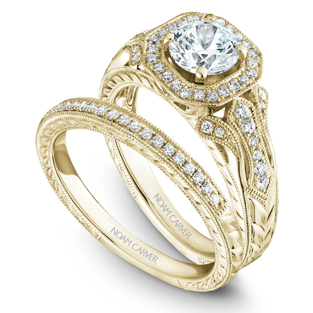 Noam Carver Yellow Gold Intricate Vintage Diamond Engagement Ring Setting with Milgrain (0.27 CTW) - Image 4