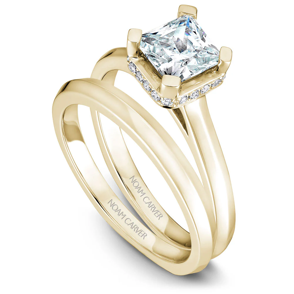 Noam Carver Yellow Gold Knife Edge Euro Shank Engagement Ring Setting with Princess Center Stone (0.10 CTW) - Image 4