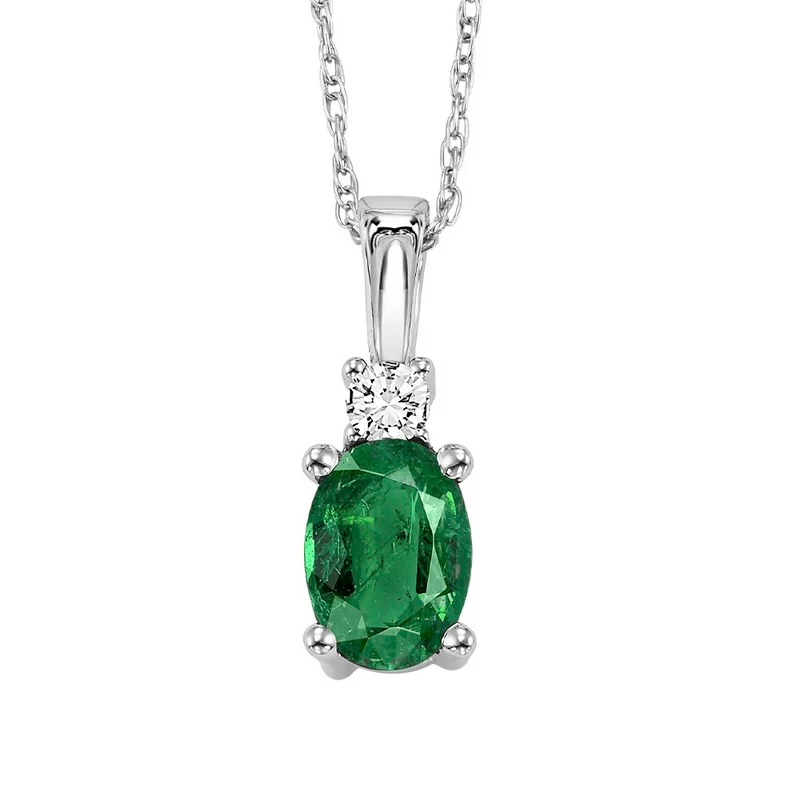 14K White Gold Color Ensembles Prong Emerald Necklace 1/25CT