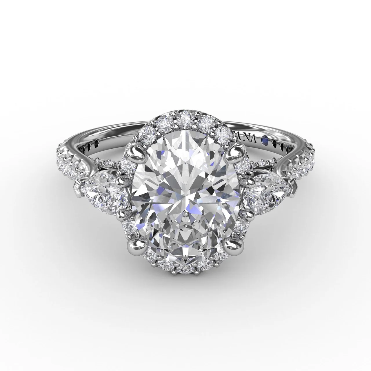 FANA Oval Diamond Halo Engagement Ring Setting With Pear-Shape Diamond Side Stones - Image 3