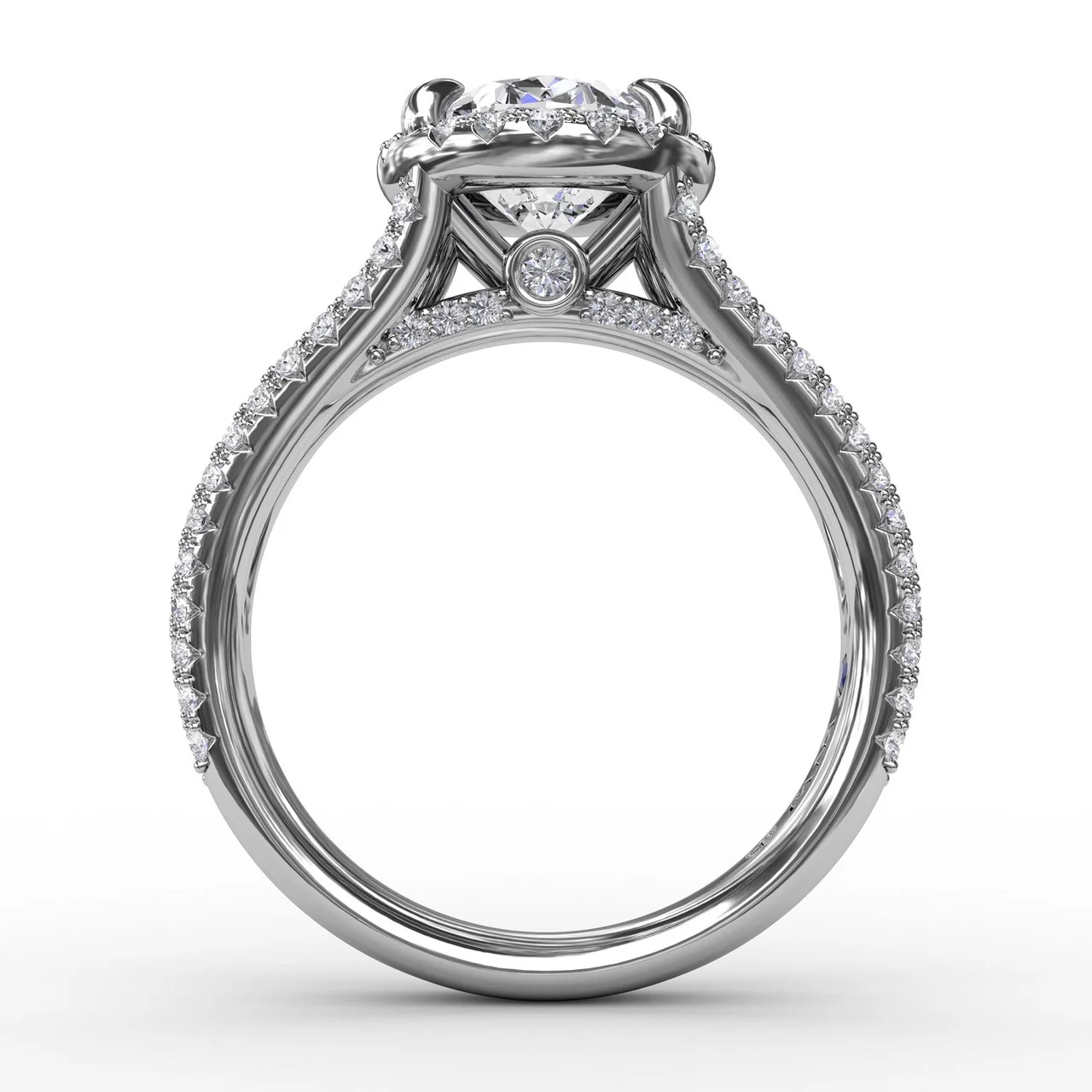 FANA Oval Diamond Halo Engagement Ring Setting With Triple-Row Diamond Band - Image 2