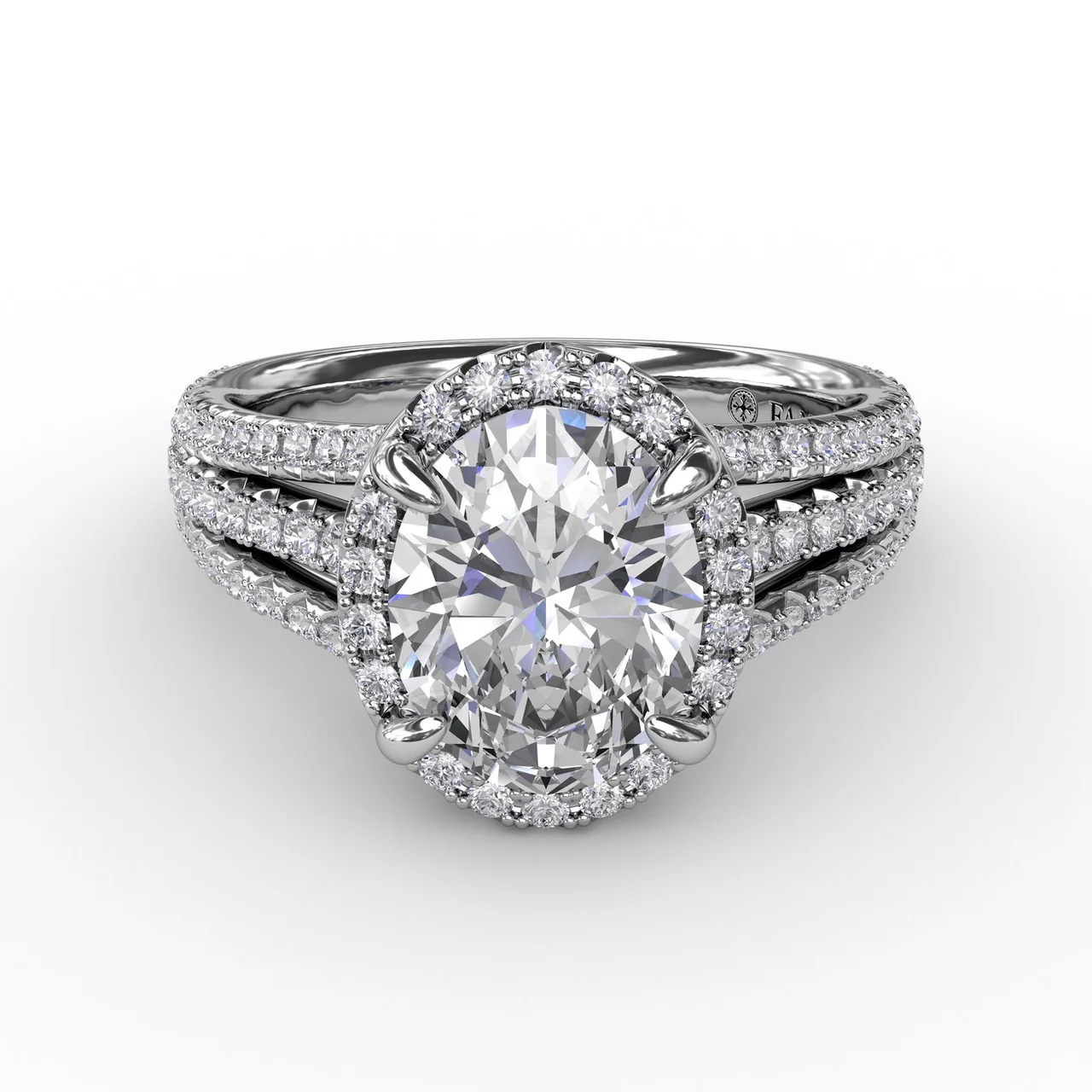 FANA Oval Diamond Halo Engagement Ring Setting With Triple-Row Diamond Band - Image 3