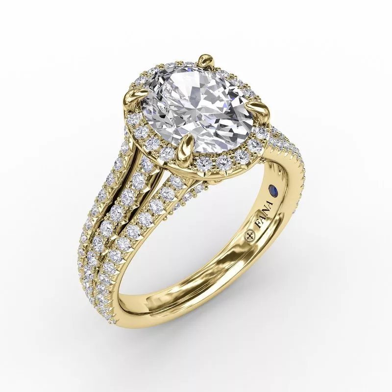 FANA Oval Diamond Halo Engagement Ring Setting With Triple-Row Diamond Band - Image 5