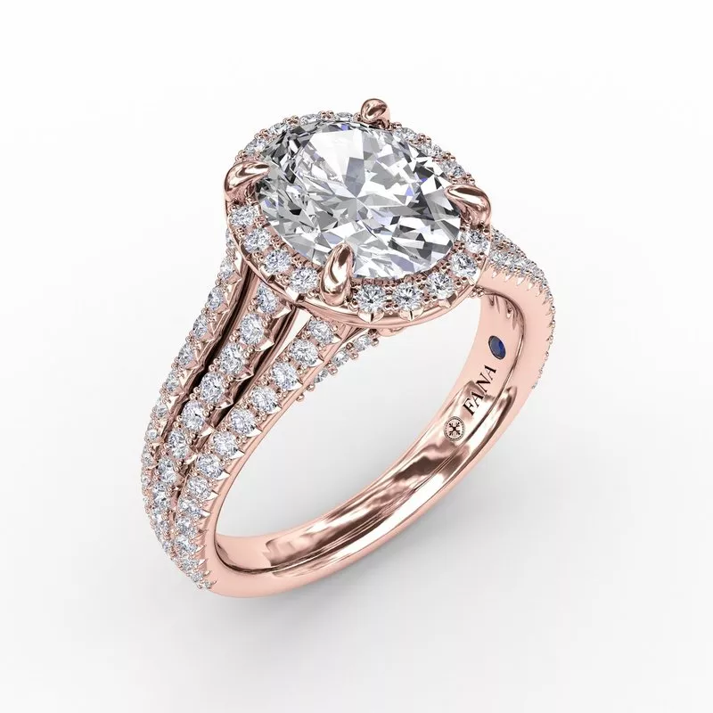 FANA Oval Diamond Halo Engagement Ring Setting With Triple-Row Diamond Band - Image 6