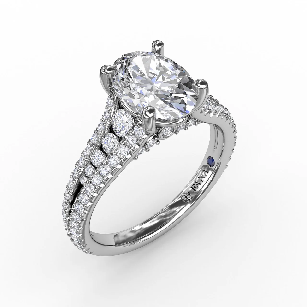 FANA Oval Diamond Solitaire Engagement Ring Setting With Triple-Row Tapered Diamond Band