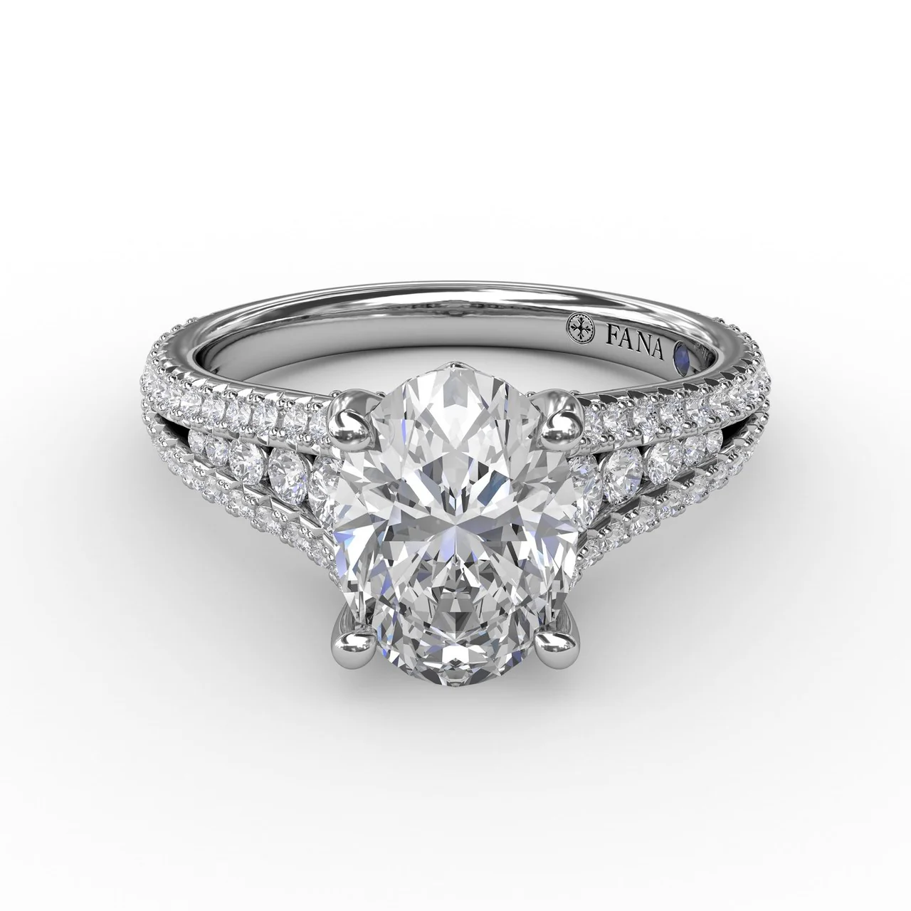 FANA Oval Diamond Solitaire Engagement Ring Setting With Triple-Row Tapered Diamond Band - Image 3