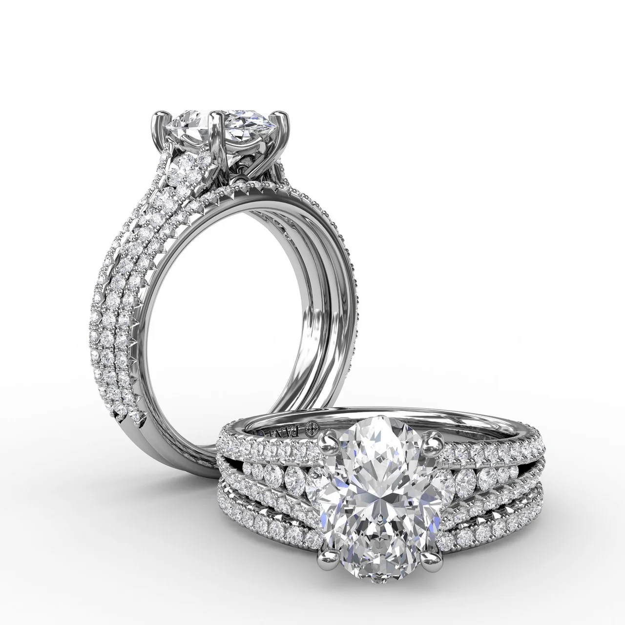 FANA Oval Diamond Solitaire Engagement Ring Setting With Triple-Row Tapered Diamond Band - Image 4