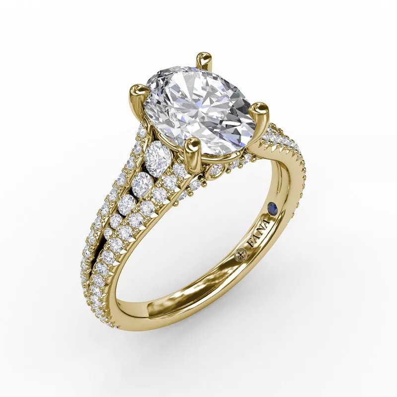 FANA Oval Diamond Solitaire Engagement Ring Setting With Triple-Row Tapered Diamond Band - Image 5