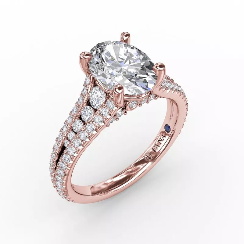 FANA Oval Diamond Solitaire Engagement Ring Setting With Triple-Row Tapered Diamond Band - Image 6