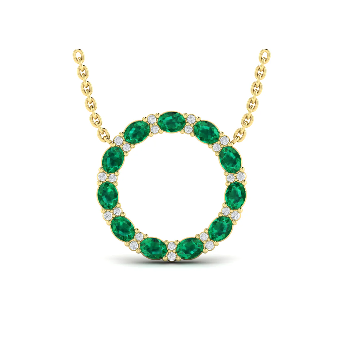 Vlora Adella Oval Emerald and Diamond Open Circle Pendant Necklace - Image 2