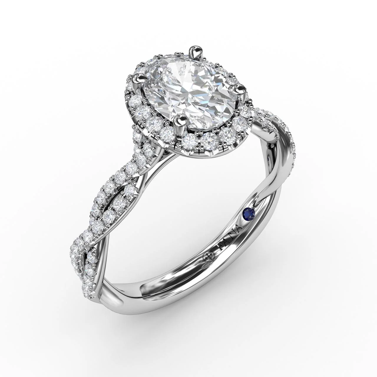 FANA Oval Halo with Diamond Twist Shank Ring Setting