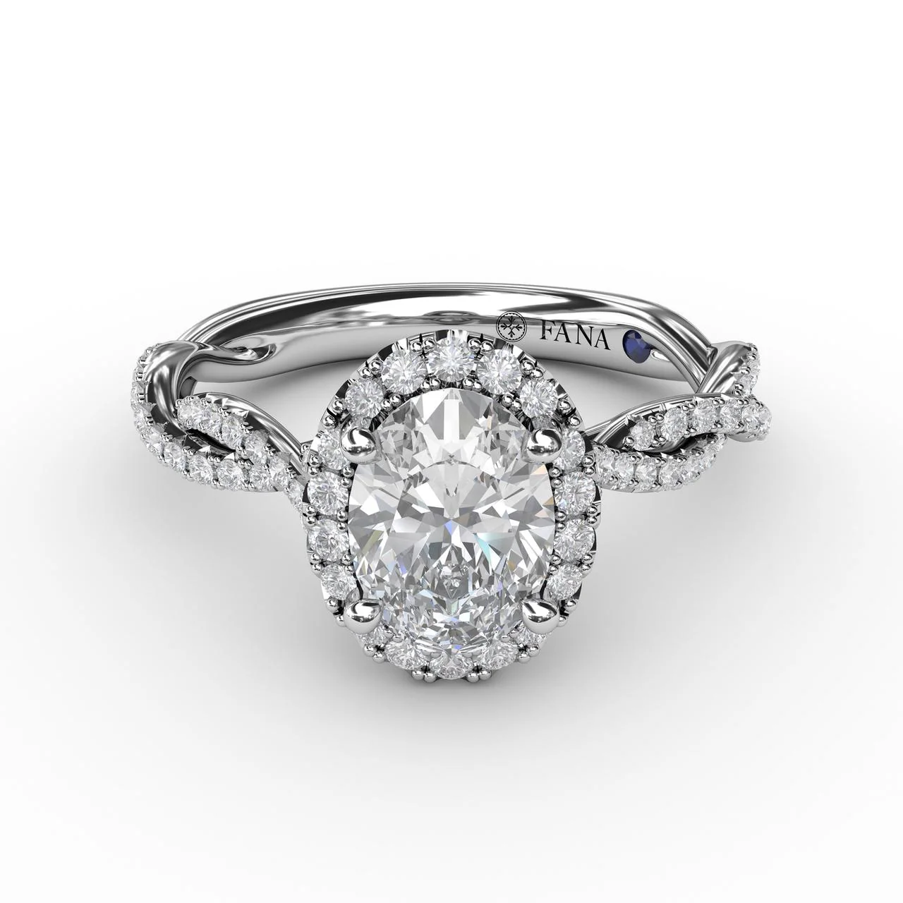 FANA Oval Halo with Diamond Twist Shank Ring Setting - Image 3