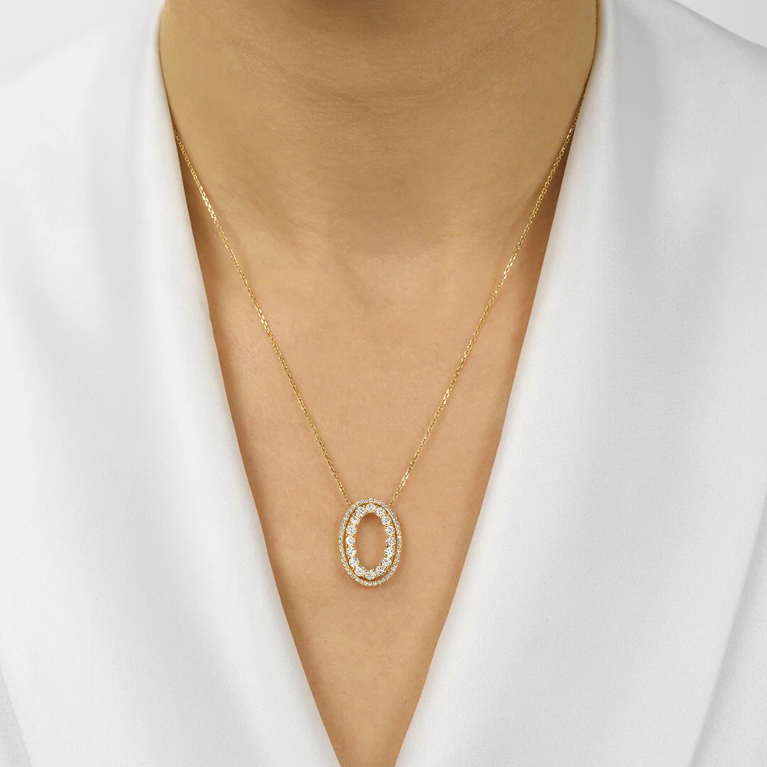 Oval Yellow Gold Diamond Pendant - Image 2