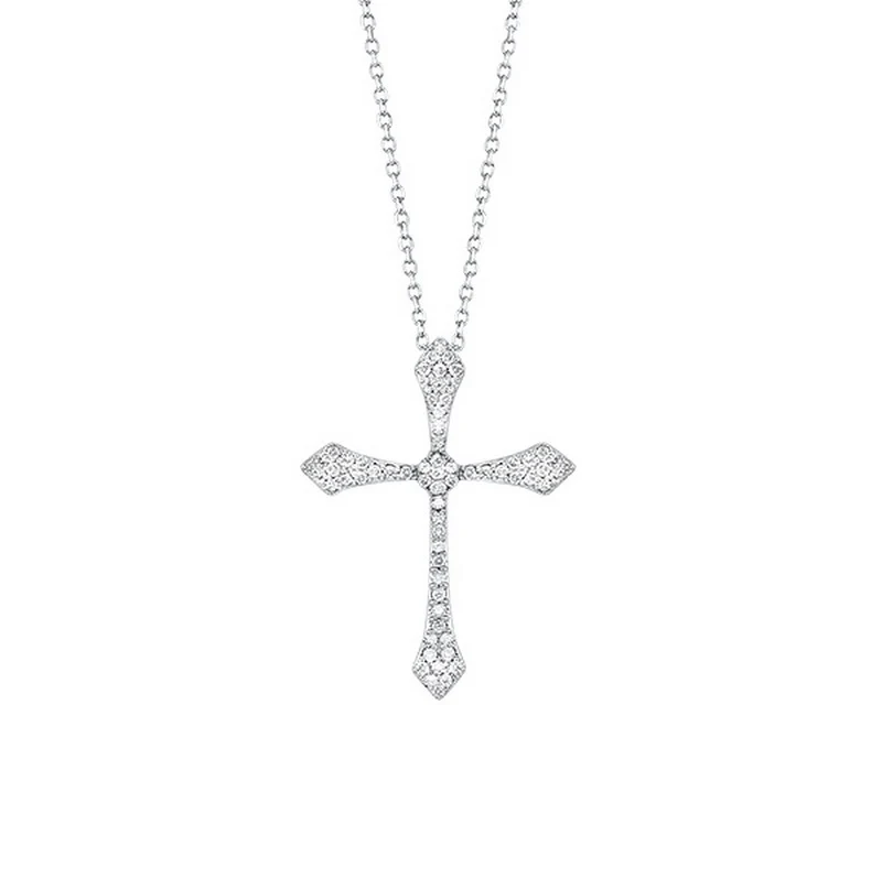 14K White Gold Cross Shared Prong Diamond Necklace 1/6 CTW