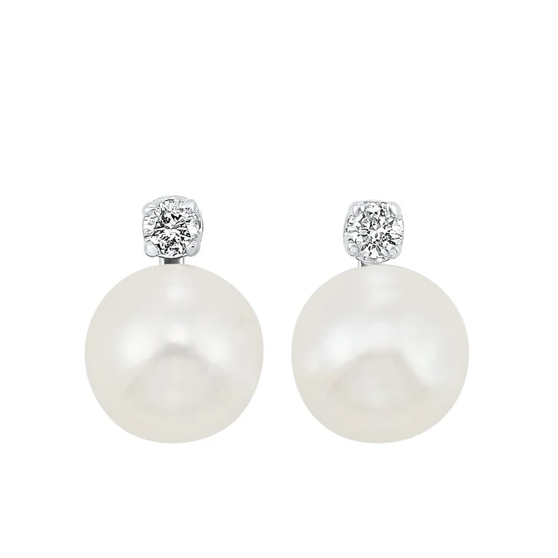 14K White Gold Cultured Pearl Earrings 1/20CT