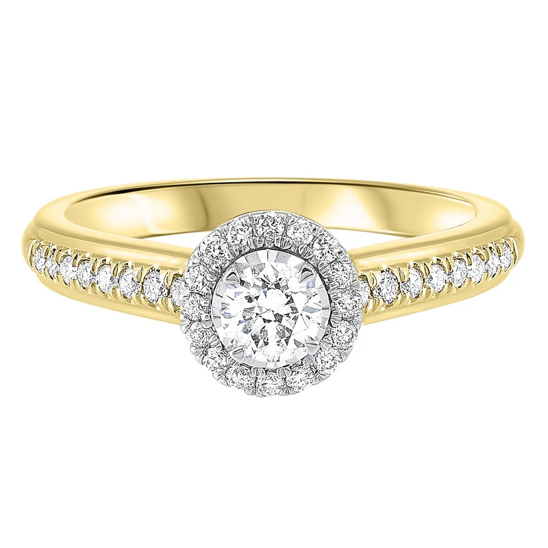 14K Two-Tone Tru Ref Round Halo Prong Ring 3/5CT