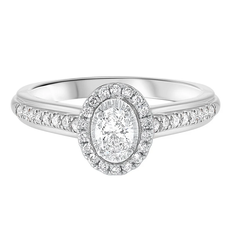 Tru Reflection Complete Ring with Oval Cut Diamond and Halo
