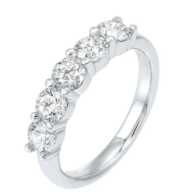 14K White Gold 5 Stone Shared Prong Diamond Band 1 1/2CT