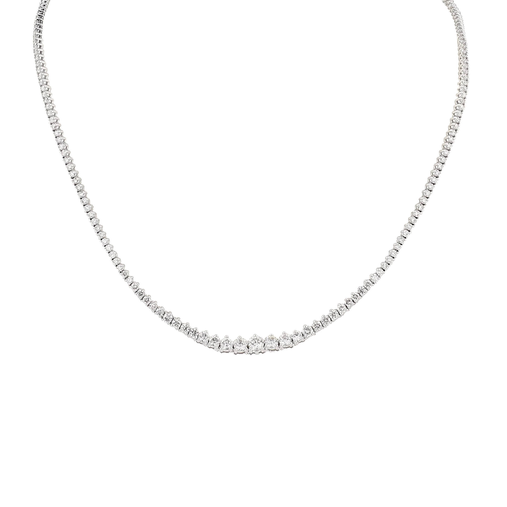 Round 5.69CTW Graduated Diamond Riviera Necklace 14K White Gold