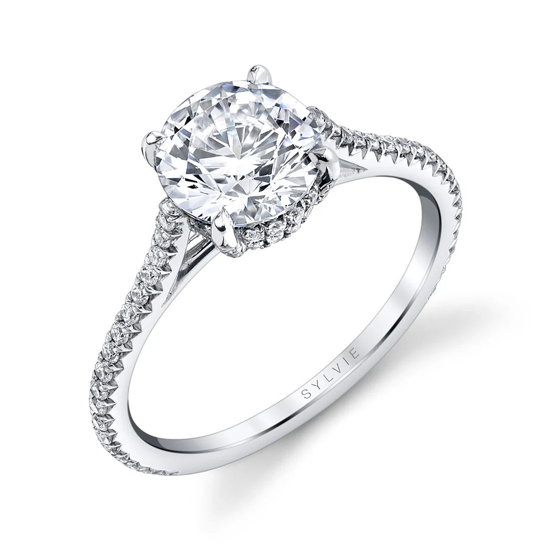 Round Cut Classic Hidden Halo Engagement Ring - Steffi - Image 2