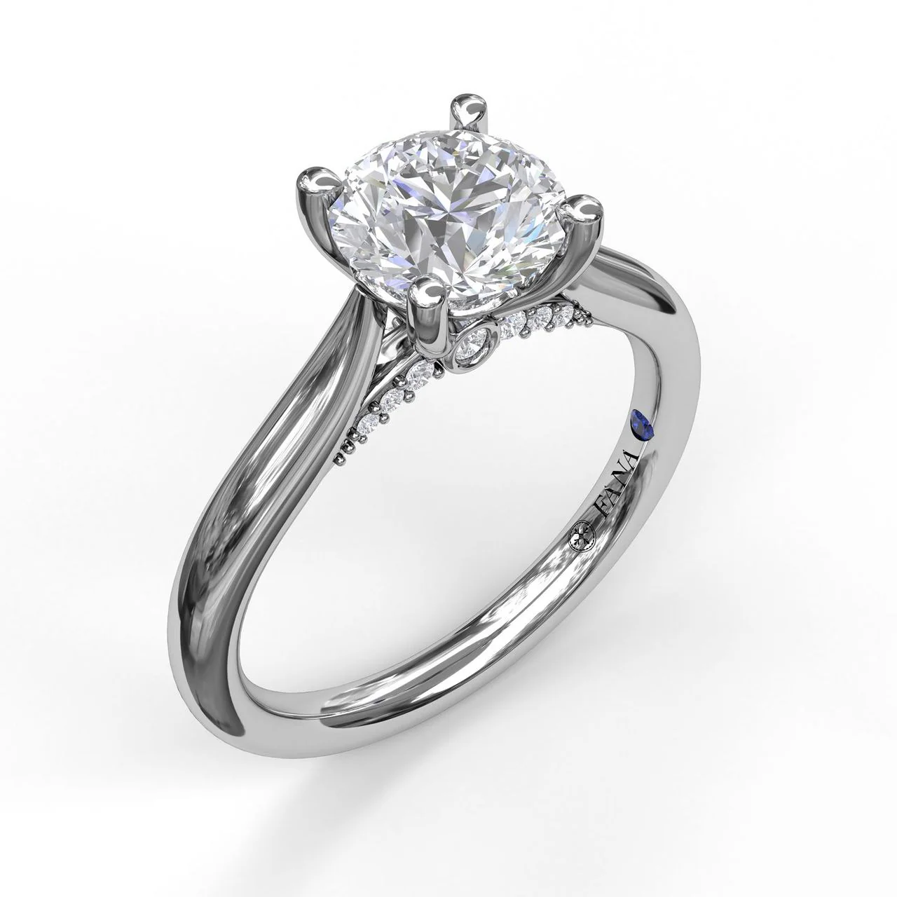FANA Round Cut Solitaire Engagement Ring Setting With Decorated Bridge