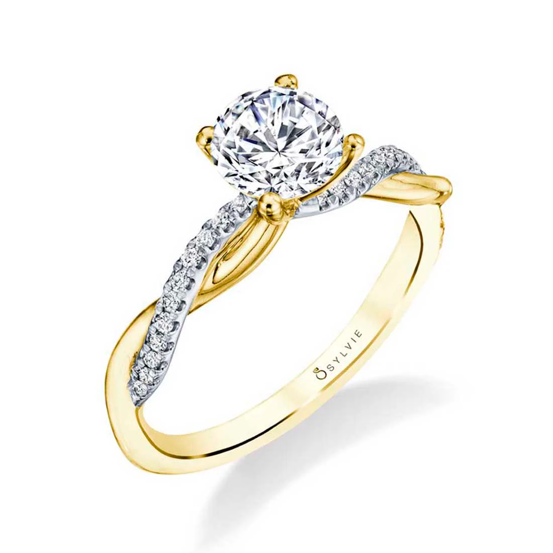 Round Cut Two Tone Diamond Spiral Engagement Ring - Yasmine