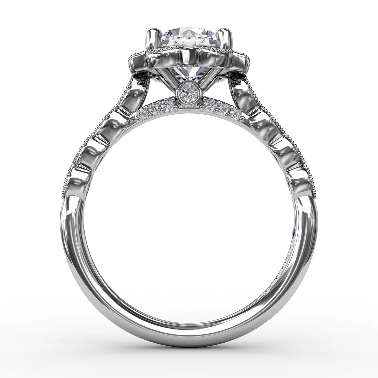 FANA Round Diamond Engagement Ring Setting With Floral Halo and Milgrain Details - Image 2