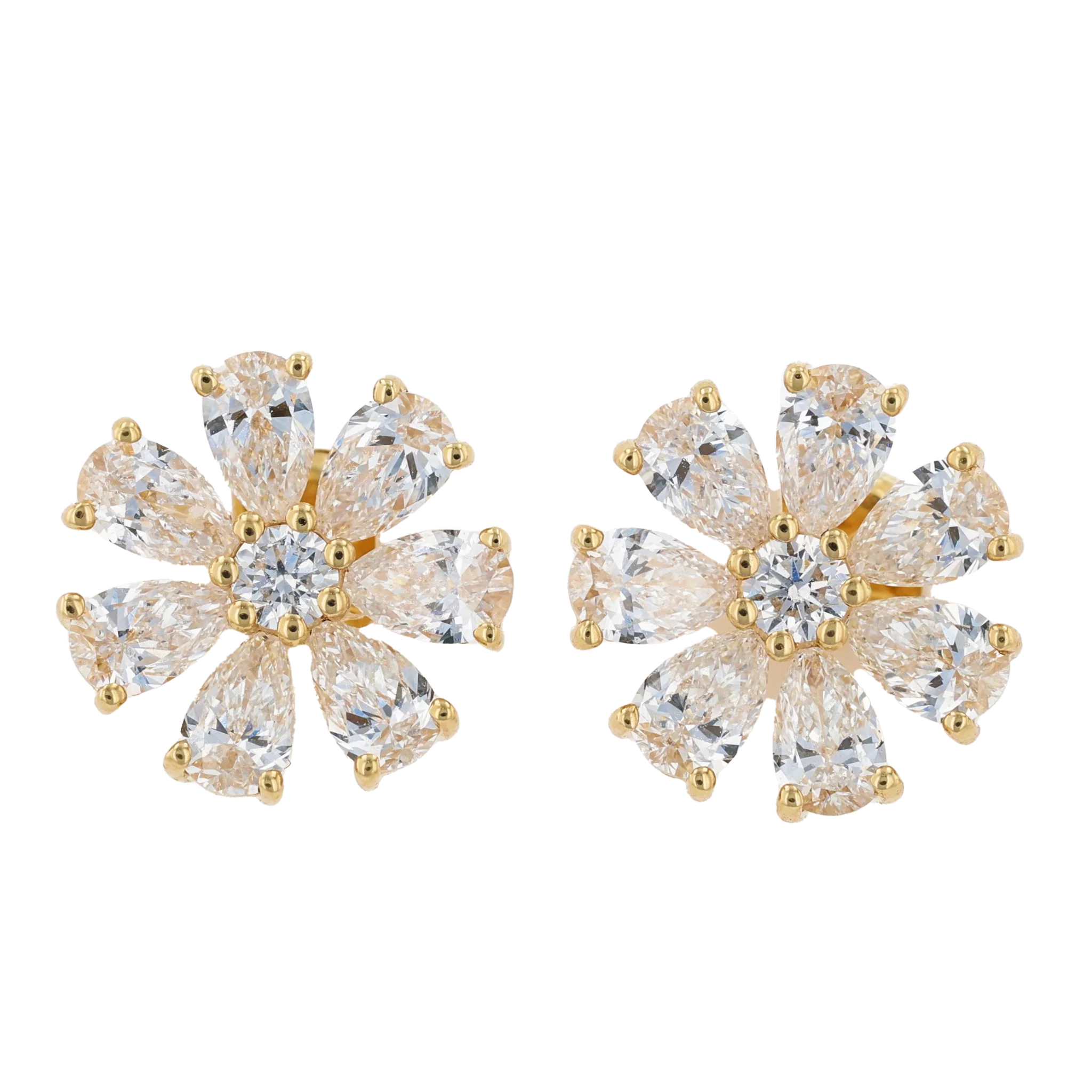 Round & Pear Shaped Diamond Flower Stud Earrings 1.49CTW - Image 2