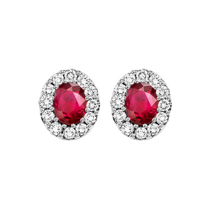 14K White Gold Halo Ruby Earrings 1/5CT