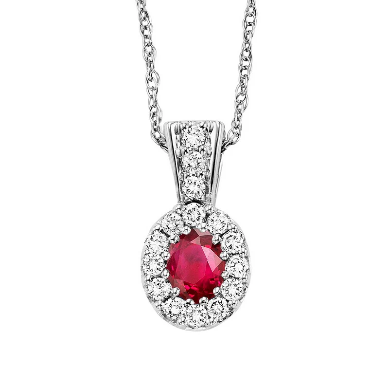 14K White Gold Halo Ruby Pendant 1/8CT