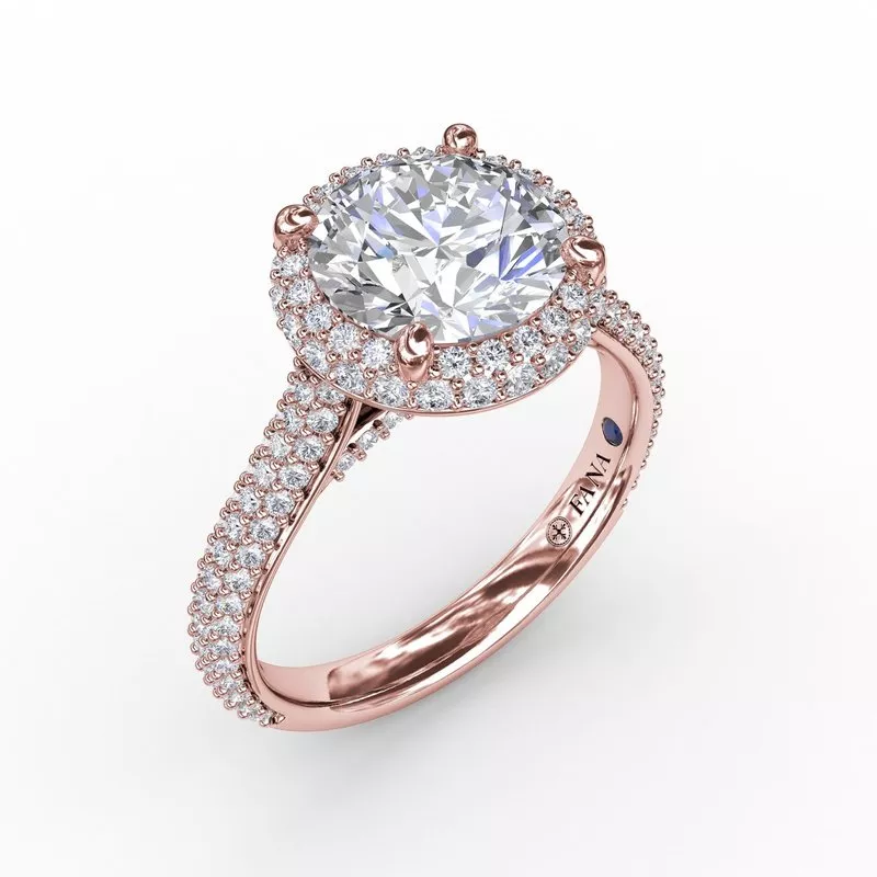FANA Seamless Pavé Diamond Double Halo Engagement Ring Setting - Image 3