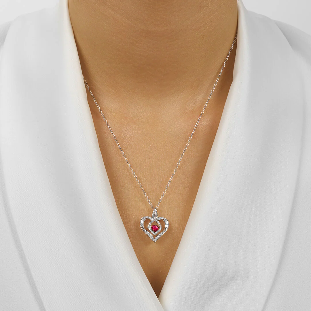 Silver Diamond & Created Ruby Pendant - Image 2