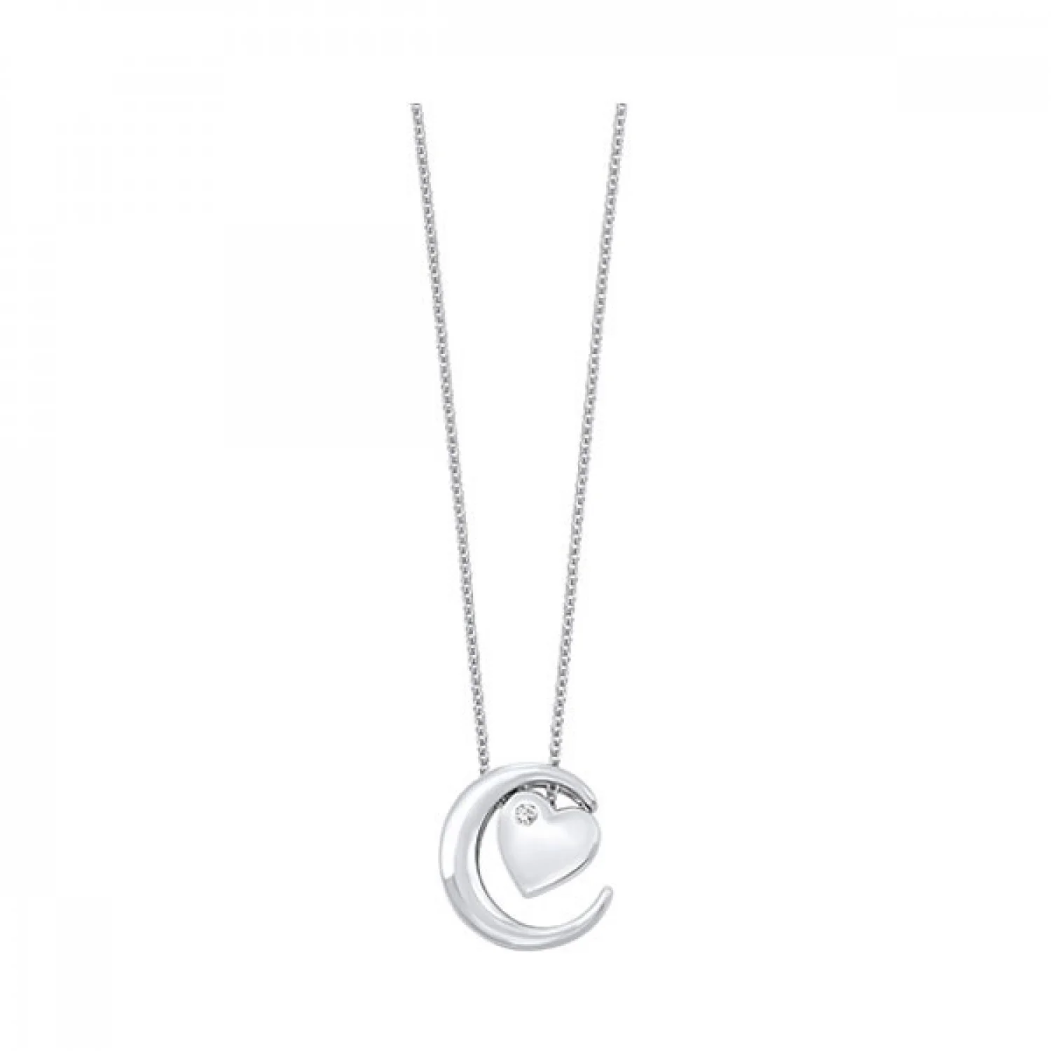 Silver I Love You to the Moon & Heart Diamond Pendant