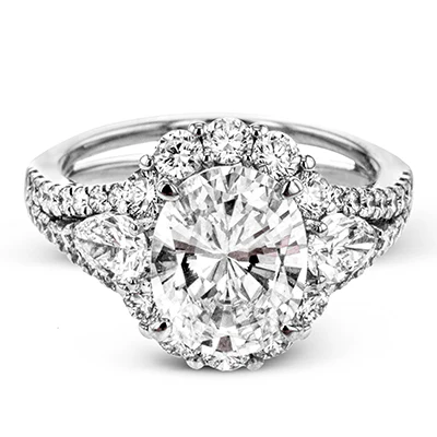 Simon G. Oval Cut Three Stone Halo Engagement Ring Setting (1.63CTW) - Image 2