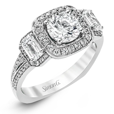 Simon G. Round Cut Three Stone Halo Engagement Ring Setting (0.80CTW)