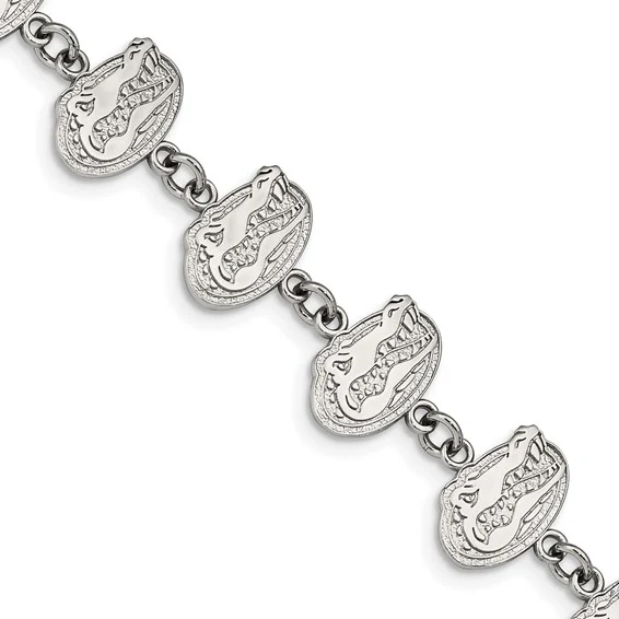 Stainless Steel LogoArt University of Florida Gator Link 7 inch Bracelet with 1.5 inch Extender