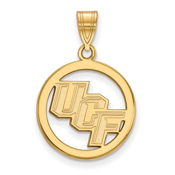 Sterling Silver Gold-plated LogoArt University of Central Florida U-C-F Extra Large Circle Pendant