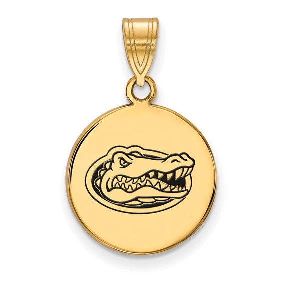 Sterling Silver Gold-plated LogoArt University of Florida Gator Medium Enameled Disc Pendant