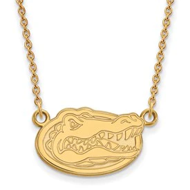 Sterling Silver Gold-plated LogoArt University of Florida Gator Small Pendant 18 inch Necklace