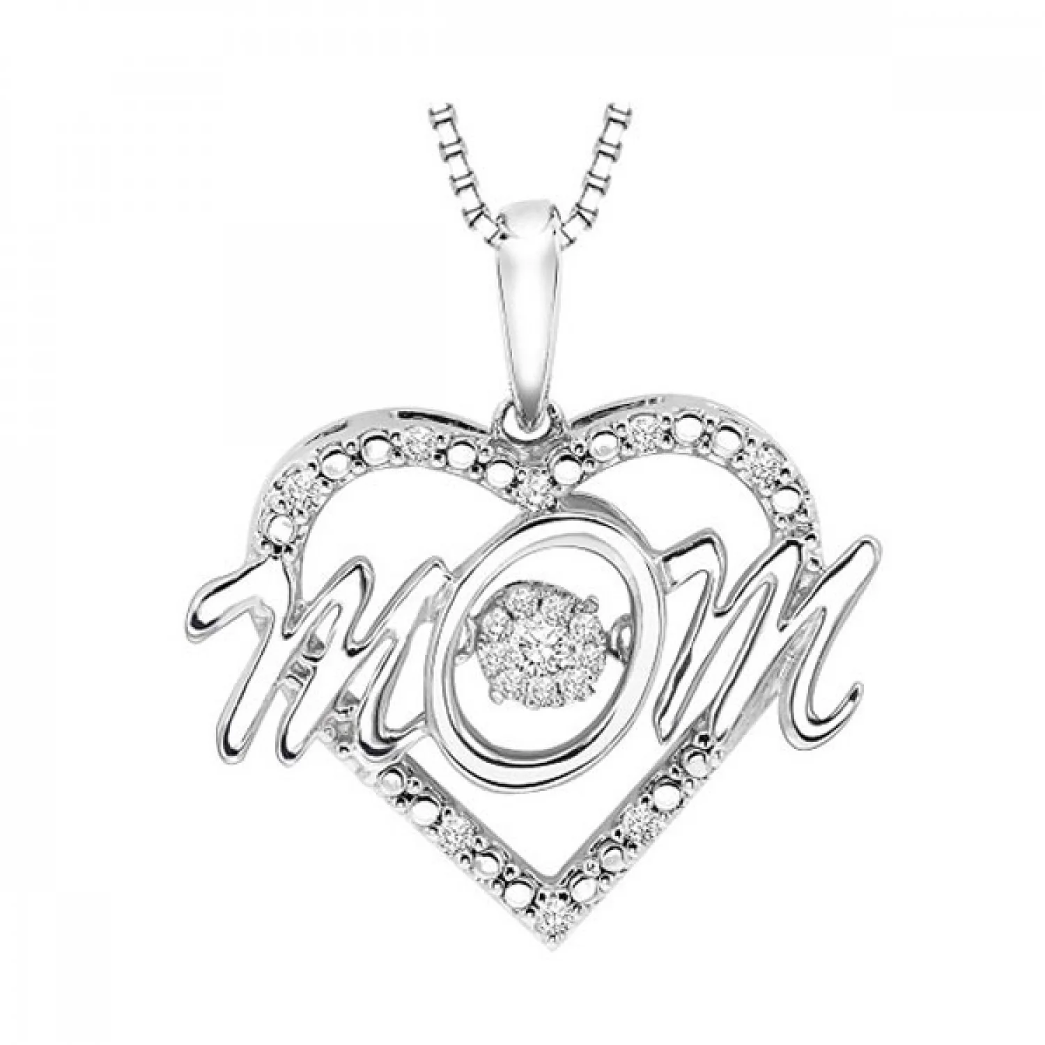 Sterling Silver Heart Shaped Diamond Mom Pendant (0.05CTW)