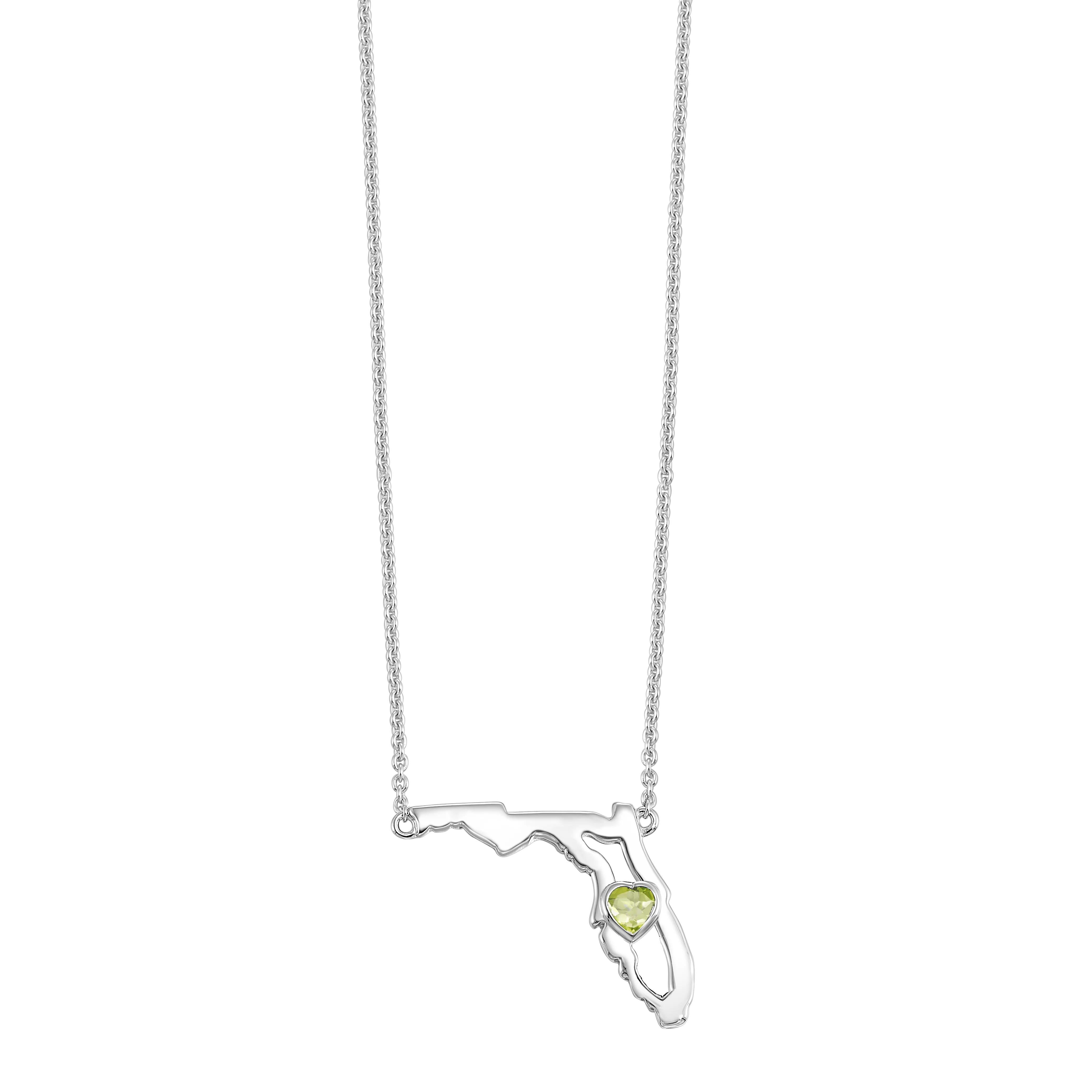 Sterling Silver Peridot Heart in Florida Necklace