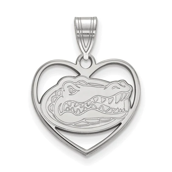 Sterling Silver Rhodium-plated LogoArt University of Florida Gator Heart Pendant
