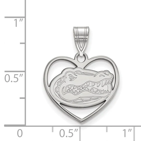 Sterling Silver Rhodium-plated LogoArt University of Florida Gator Heart Pendant - Image 2