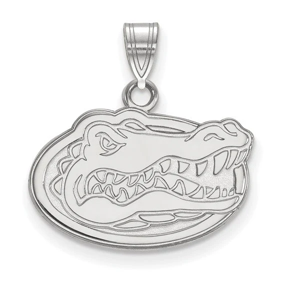 Sterling Silver Rhodium-plated LogoArt University of Florida Gator Large Pendant