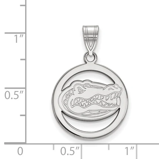 Sterling Silver Rhodium-plated LogoArt University of Florida Gator Medium Circle Pendant - Image 2