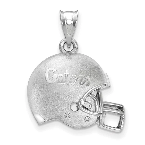 Sterling Silver Rhodium-plated LogoArt University of Florida Gators Script Domed Football Helmet Pendant