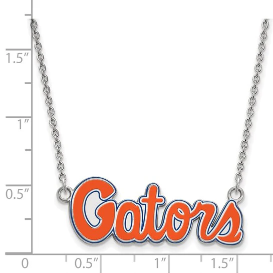 Sterling Silver Rhodium-plated LogoArt University of Florida Gators Script Small Enameled Pendant 18 inch Necklace - Image 2