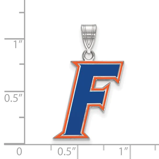 Sterling Silver Rhodium-plated LogoArt University of Florida Letter F Large Enameled Pendant - Image 2