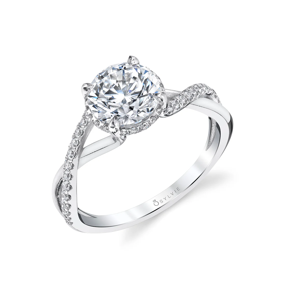 Sylvie Amahle Hidden Halo Spiral Band Round Diamond Engagement Ring Setting